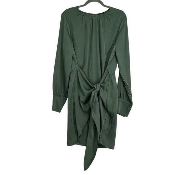 PRETTYGARDEN Green Satin Wrap Tie Waist Mini Dress XL NWT Long Sleeve - Picture 6 of 10